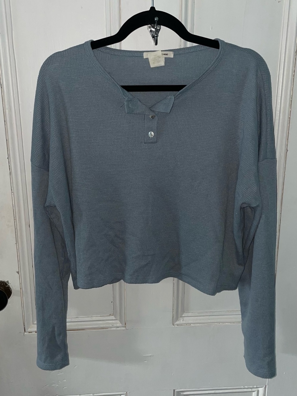 Caution to the Wind Blue Waffle Knit Henley Long Sleeve Top L